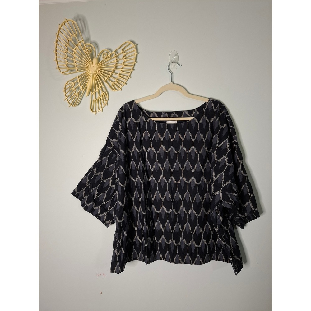 Pure Jill J. Jill Ikat Print Cotton Boxy Top Navy Grey XL